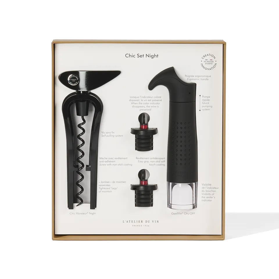 L'Atelier du Vin Chic Set Night coffret tire-bouchon + pompe