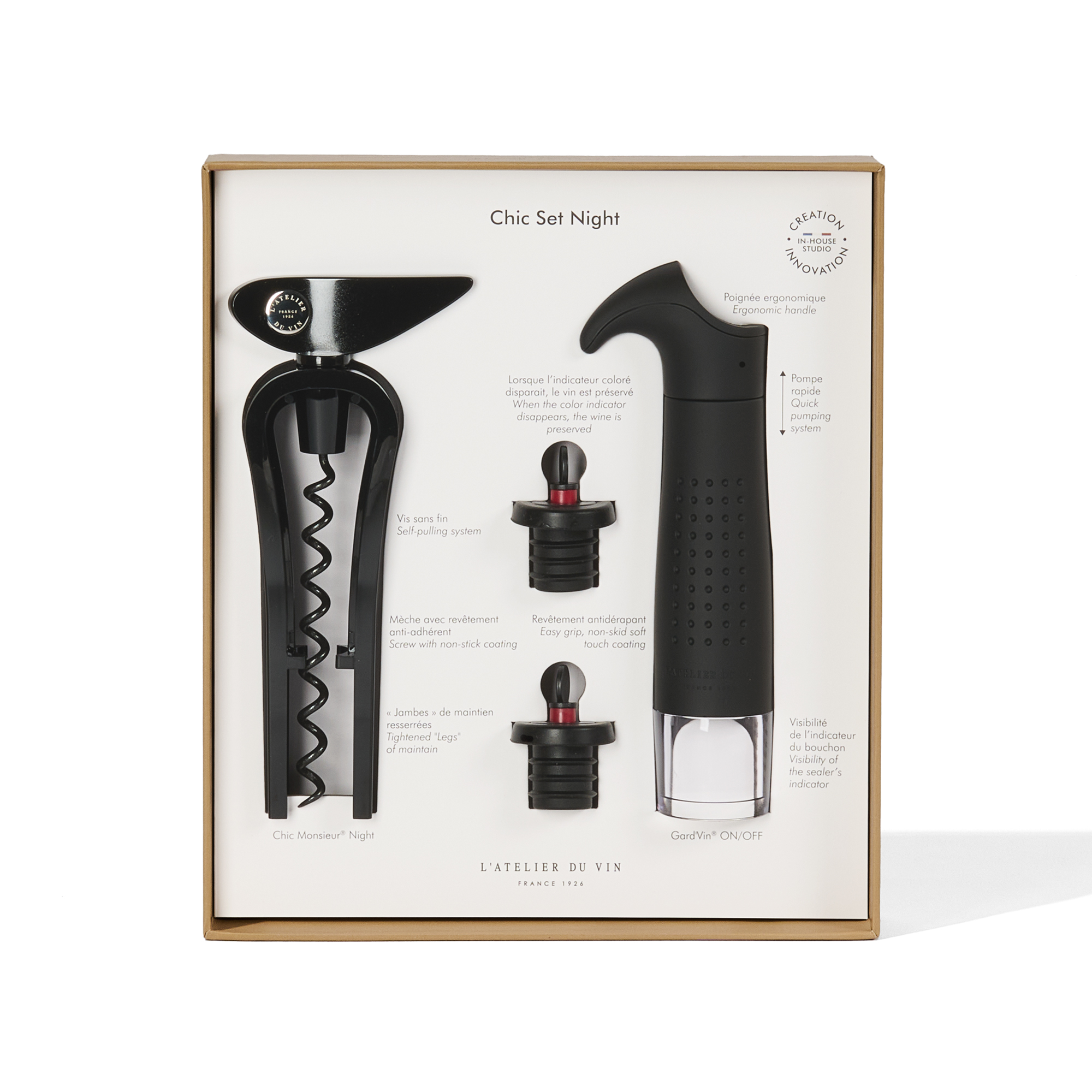 L'Atelier du Vin Chic Set Night coffret tire-bouchon + pompe