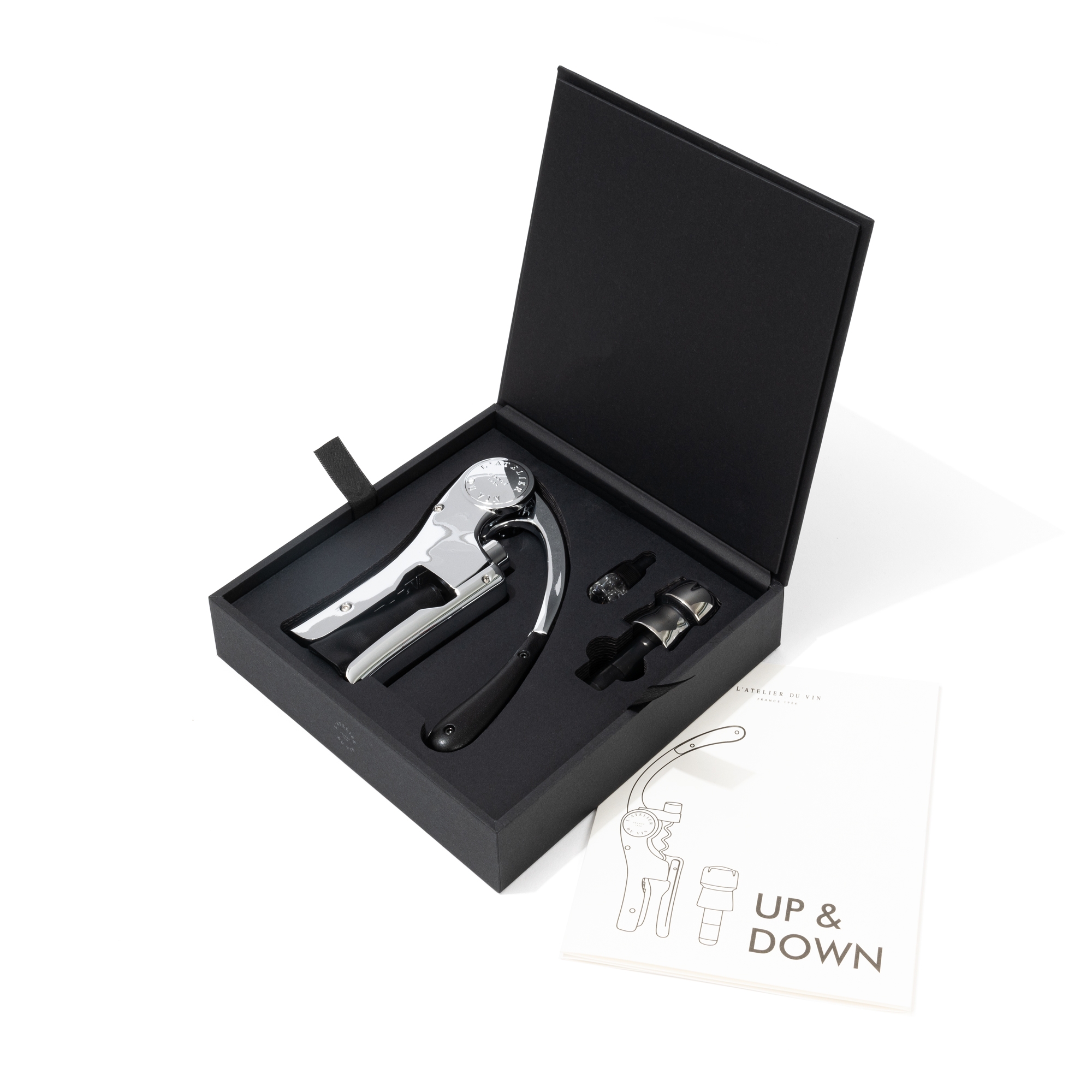 L'Atelier du Vin Up & Down coffret outils cuir argent