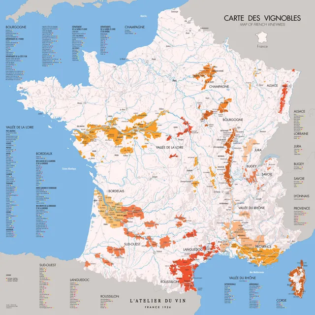 L'Atelier du Vin carte vignobles de France affiche 57 cm