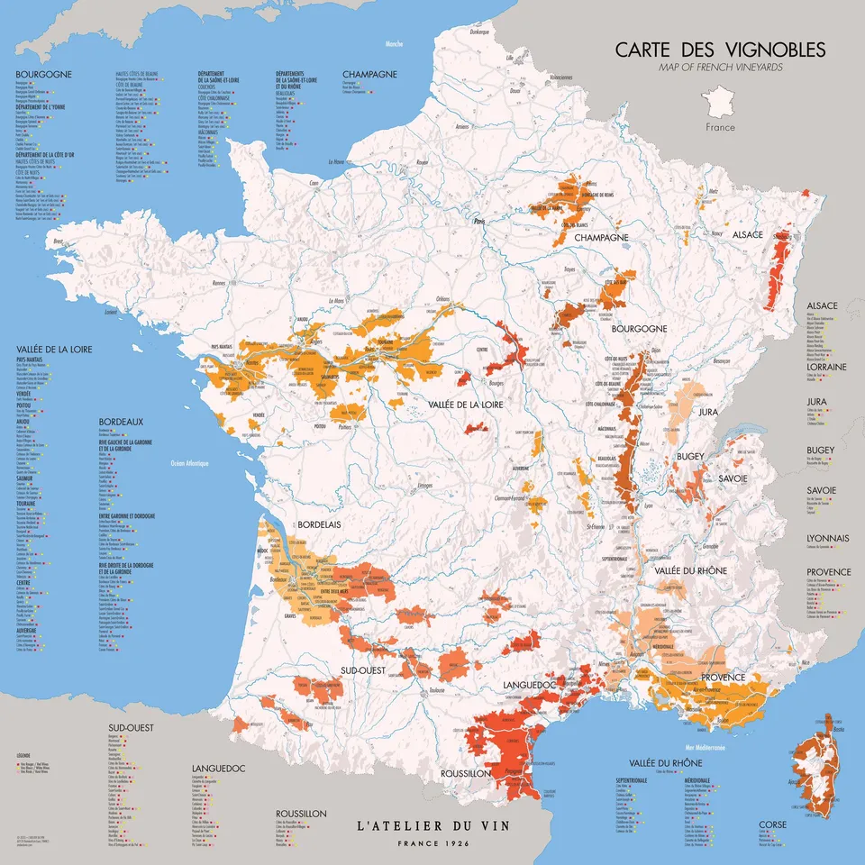 L'Atelier du Vin carte vignobles de France affiche 57 cm